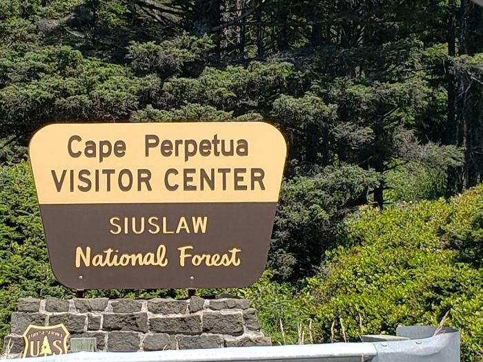 Cape Perpetua Visitors Center Sign, 3 miles S of downtown Yachats, OR